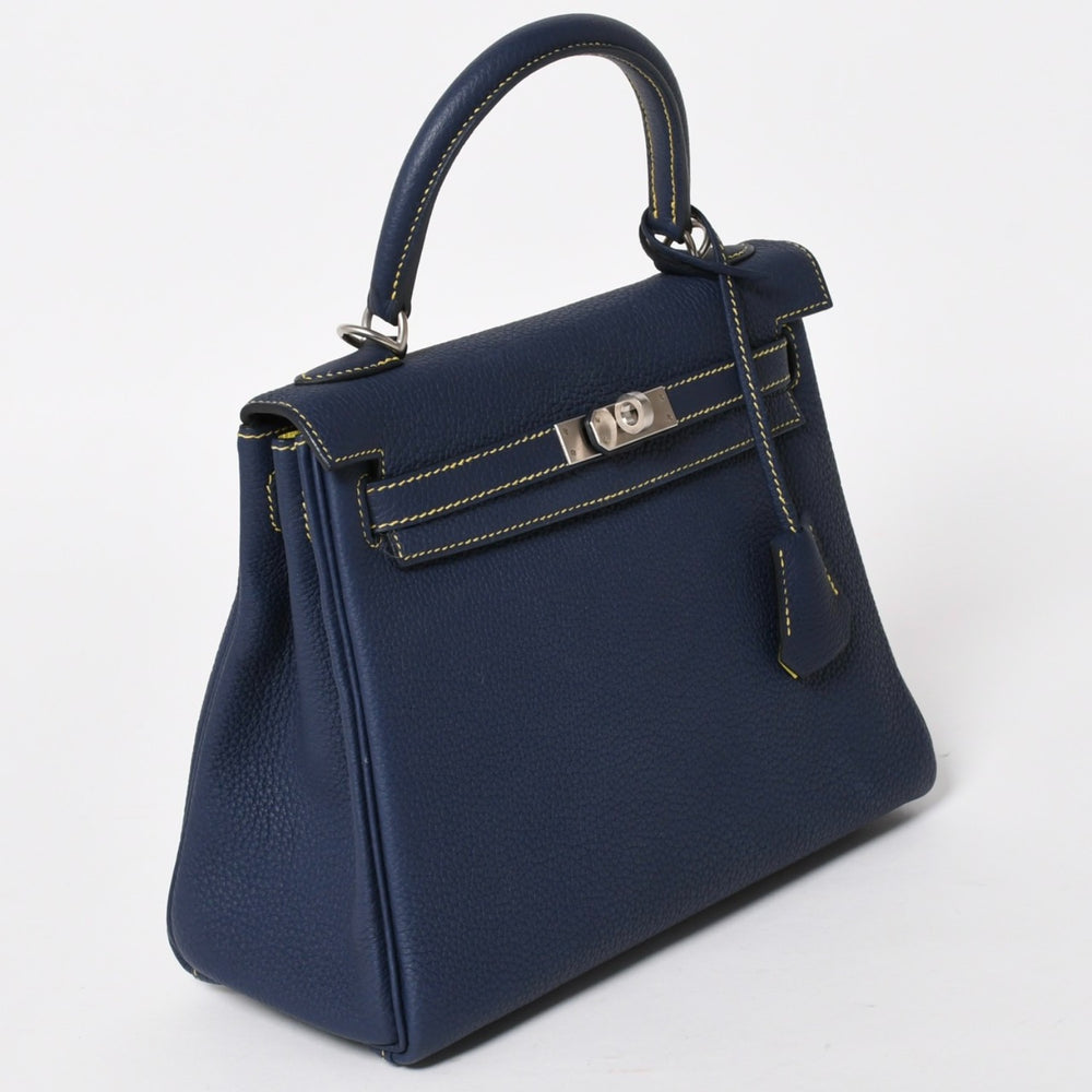 新品未使用 SPO HERMES エルメス KELLY ケリー25 2WAYハンドバッグ 内縫い トゴ ブルーアンクル イエロー マットシルバー金具 K刻印 4a004689