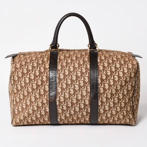Christian Dior Boston Bag Trotter Pattern All Over Pattern Canvas Leather Beige Brown Gold Hardware Good Condition Used 4a004680