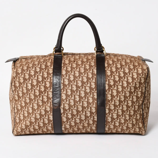 Christian Dior Boston Bag Trotter Pattern All Over Pattern Canvas Leather Beige Brown Gold Hardware Good Condition Used 4a004680