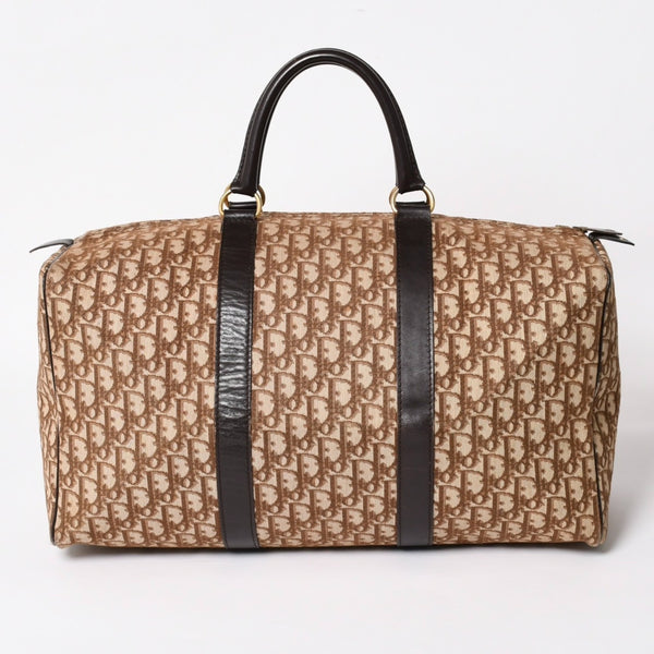 Christian Dior Boston Bag Trotter Pattern All Over Pattern Canvas Leather Beige Brown Gold Hardware Good Condition Used 4a004680