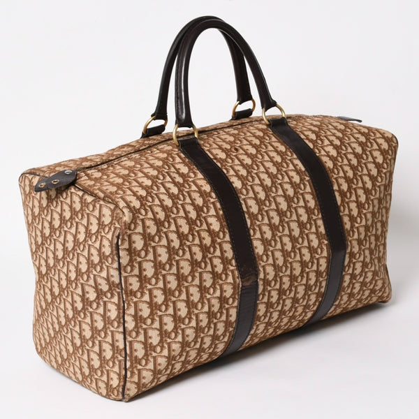 Christian Dior Boston Bag Trotter Pattern All Over Pattern Canvas Leather Beige Brown Gold Hardware Good Condition Used 4a004680
