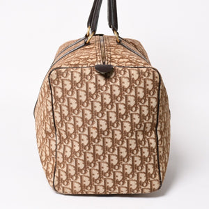 Christian Dior Boston Bag Trotter Pattern All Over Pattern Canvas Leather Beige Brown Gold Hardware Good Condition Used 4a004680