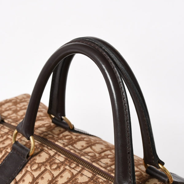 Christian Dior Boston Bag Trotter Pattern All Over Pattern Canvas Leather Beige Brown Gold Hardware Good Condition Used 4a004680
