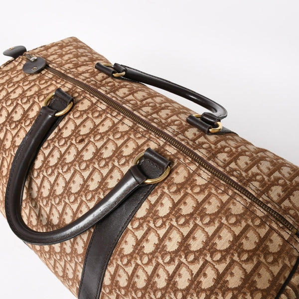 Christian Dior Boston Bag Trotter Pattern All Over Pattern Canvas Leather Beige Brown Gold Hardware Good Condition Used 4a004680