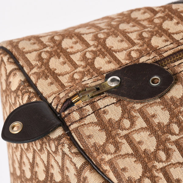 Christian Dior Boston Bag Trotter Pattern All Over Pattern Canvas Leather Beige Brown Gold Hardware Good Condition Used 4a004680