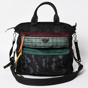 極美品 PRADA プラダ テスート メッセンジャーバッグ トートバッグ ブラック 迷彩柄 マルチカラー 2VG040 中古 4a004681