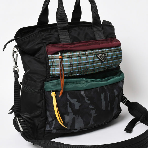 極美品 PRADA プラダ テスート メッセンジャーバッグ トートバッグ ブラック 迷彩柄 マルチカラー 2VG040 中古 4a004681