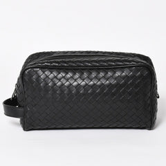 BOTTEGA VENETA ボッテガヴェネタ イントレチャート トラベルポーチ セカンドバッグ ブラック レザー 美品 中古 4a004676