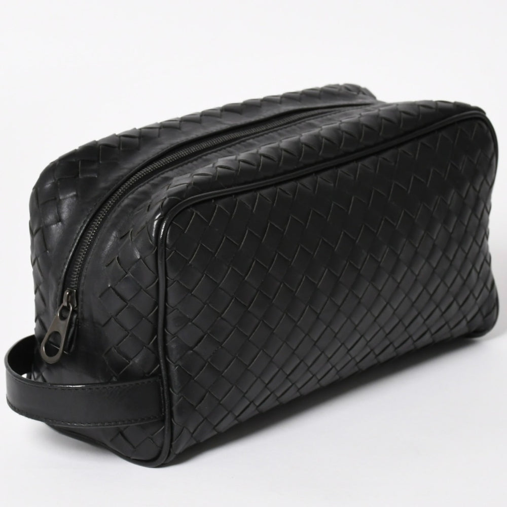 BOTTEGA VENETA Intrecciato Travel Pouch Second Bag Black Leather Good Condition Used 4a004676