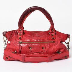 BALENCIAGA バレンシアガ ザ・ファースト ハンドバッグ ショルダーバッグ 2WAY バッグ レッド ブロンズ金具 103208 良品 中古 4a004684