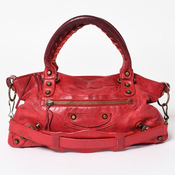 BALENCIAGA バレンシアガ ザ・ファースト ハンドバッグ ショルダーバッグ 2WAY バッグ レッド ブロンズ金具 103208 良品 中古 4a004684