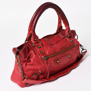 BALENCIAGA バレンシアガ ザ・ファースト ハンドバッグ ショルダーバッグ 2WAY バッグ レッド ブロンズ金具 103208 良品 中古 4a004684