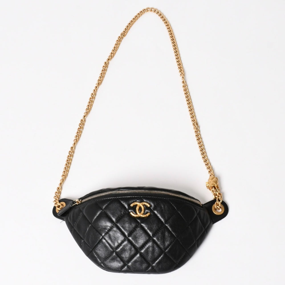 CHANEL Matelasse Heart Chain Waist Bag Mini Bum Bag AP3761 Random Product Number Lambskin Black Gold Hardware Good Condition Used 4a004992