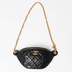 CHANEL シャネル マトラッセ ハートチェーン ウエストバッグ ミニバムバッグ AP3761 ランダム品番 ラムスキン ブラック ゴールド金具 美品 中古 4a004992