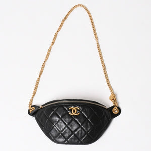 CHANEL シャネル マトラッセ ハートチェーン ウエストバッグ ミニバムバッグ AP3761 ランダム品番 ラムスキン ブラック ゴールド金具 美品 中古 4a004992