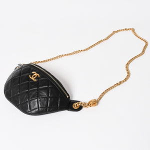 CHANEL シャネル マトラッセ ハートチェーン ウエストバッグ ミニバムバッグ AP3761 ランダム品番 ラムスキン ブラック ゴールド金具 美品 中古 4a004992