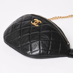 CHANEL シャネル マトラッセ ハートチェーン ウエストバッグ ミニバムバッグ AP3761 ランダム品番 ラムスキン ブラック ゴールド金具 美品 中古 4a004992