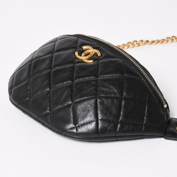 CHANEL シャネル マトラッセ ハートチェーン ウエストバッグ ミニバムバッグ AP3761 ランダム品番 ラムスキン ブラック ゴールド金具 美品 中古 4a004992