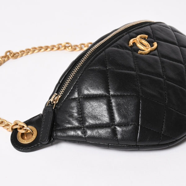 CHANEL シャネル マトラッセ ハートチェーン ウエストバッグ ミニバムバッグ AP3761 ランダム品番 ラムスキン ブラック ゴールド金具 美品 中古 4a004992