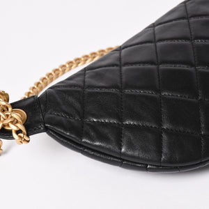 CHANEL シャネル マトラッセ ハートチェーン ウエストバッグ ミニバムバッグ AP3761 ランダム品番 ラムスキン ブラック ゴールド金具 美品 中古 4a004992
