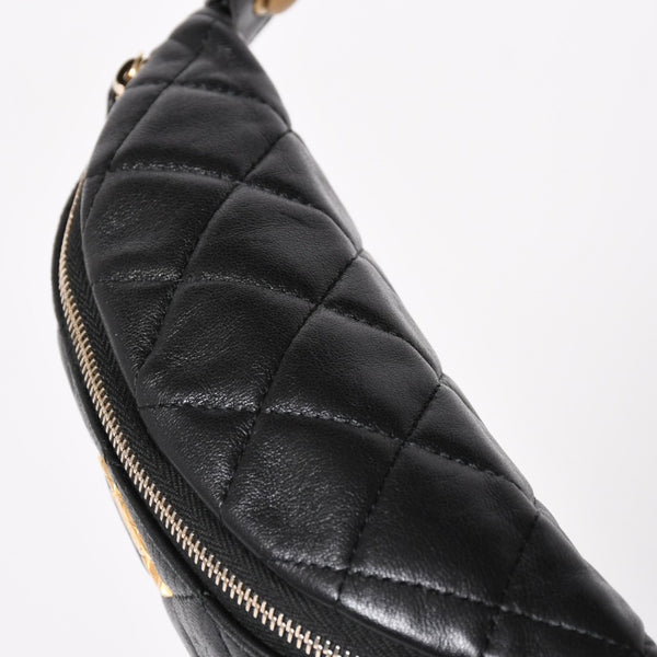 CHANEL シャネル マトラッセ ハートチェーン ウエストバッグ ミニバムバッグ AP3761 ランダム品番 ラムスキン ブラック ゴールド金具 美品 中古 4a004992