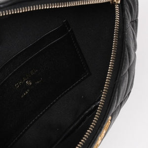 CHANEL シャネル マトラッセ ハートチェーン ウエストバッグ ミニバムバッグ AP3761 ランダム品番 ラムスキン ブラック ゴールド金具 美品 中古 4a004992