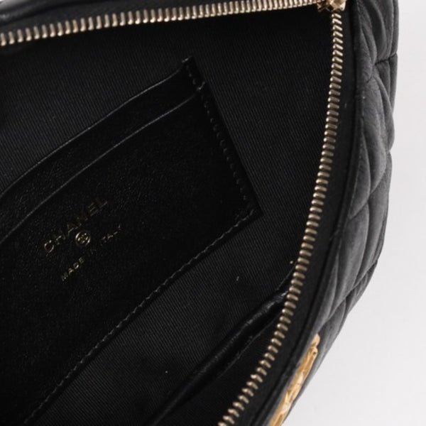 CHANEL シャネル マトラッセ ハートチェーン ウエストバッグ ミニバムバッグ AP3761 ランダム品番 ラムスキン ブラック ゴールド金具 美品 中古 4a004992