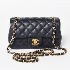 極美品 CHANEL シャネル ミニマトラッセ20 Sフラップ Sチェーンショルダーストラップ 21番台 ココマーク キャビアスキン ネイビー ゴールド金具 中古 4a004994