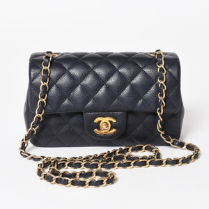 極美品 CHANEL シャネル ミニマトラッセ20 Sフラップ Sチェーンショルダーストラップ 21番台 ココマーク キャビアスキン ネイビー ゴールド金具 中古 4a004994
