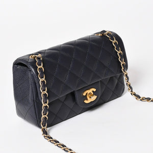 極美品 CHANEL シャネル ミニマトラッセ20 Sフラップ Sチェーンショルダーストラップ 21番台 ココマーク キャビアスキン ネイビー ゴールド金具 中古 4a004994