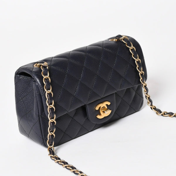 極美品 CHANEL シャネル ミニマトラッセ20 Sフラップ Sチェーンショルダーストラップ 21番台 ココマーク キャビアスキン ネイビー ゴールド金具 中古 4a004994