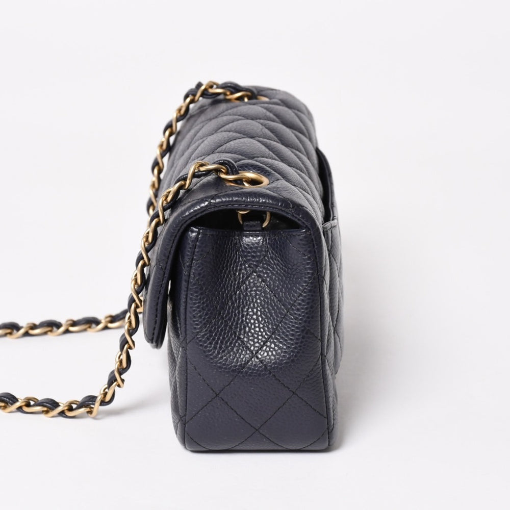 Very Good Condition CHANEL Mini Matelasse 20 S Flap S Chain Shoulder Strap 21st Series Coco Mark Caviar Skin Navy Gold Hardware Used 4a004994