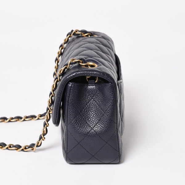 極美品 CHANEL シャネル ミニマトラッセ20 Sフラップ Sチェーンショルダーストラップ 21番台 ココマーク キャビアスキン ネイビー ゴールド金具 中古 4a004994