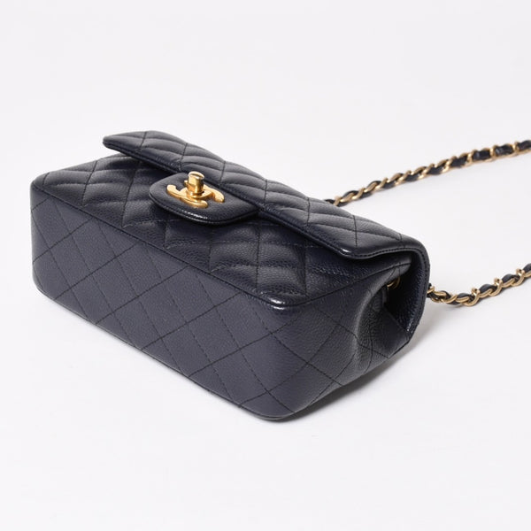 極美品 CHANEL シャネル ミニマトラッセ20 Sフラップ Sチェーンショルダーストラップ 21番台 ココマーク キャビアスキン ネイビー ゴールド金具 中古 4a004994
