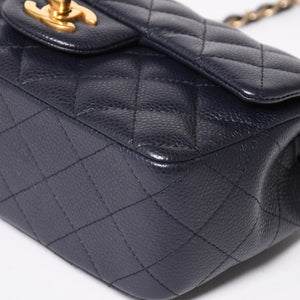 極美品 CHANEL シャネル ミニマトラッセ20 Sフラップ Sチェーンショルダーストラップ 21番台 ココマーク キャビアスキン ネイビー ゴールド金具 中古 4a004994
