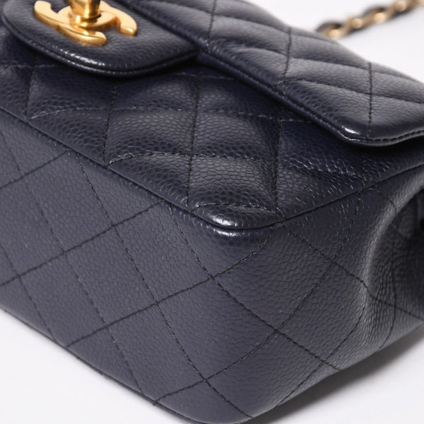 極美品 CHANEL シャネル ミニマトラッセ20 Sフラップ Sチェーンショルダーストラップ 21番台 ココマーク キャビアスキン ネイビー ゴールド金具 中古 4a004994
