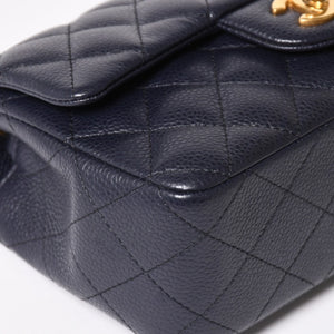 極美品 CHANEL シャネル ミニマトラッセ20 Sフラップ Sチェーンショルダーストラップ 21番台 ココマーク キャビアスキン ネイビー ゴールド金具 中古 4a004994