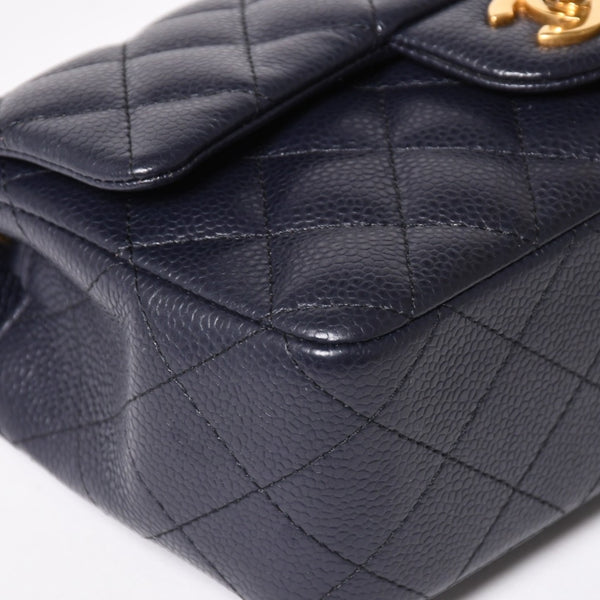 極美品 CHANEL シャネル ミニマトラッセ20 Sフラップ Sチェーンショルダーストラップ 21番台 ココマーク キャビアスキン ネイビー ゴールド金具 中古 4a004994