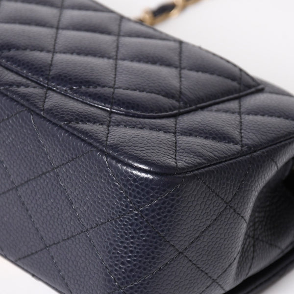 極美品 CHANEL シャネル ミニマトラッセ20 Sフラップ Sチェーンショルダーストラップ 21番台 ココマーク キャビアスキン ネイビー ゴールド金具 中古 4a004994