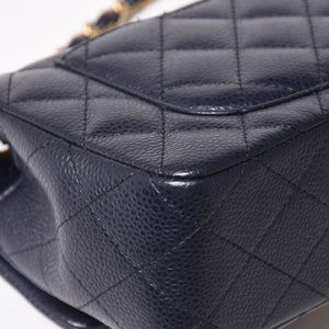 極美品 CHANEL シャネル ミニマトラッセ20 Sフラップ Sチェーンショルダーストラップ 21番台 ココマーク キャビアスキン ネイビー ゴールド金具 中古 4a004994