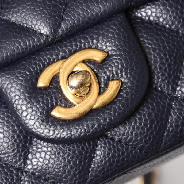 極美品 CHANEL シャネル ミニマトラッセ20 Sフラップ Sチェーンショルダーストラップ 21番台 ココマーク キャビアスキン ネイビー ゴールド金具 中古 4a004994