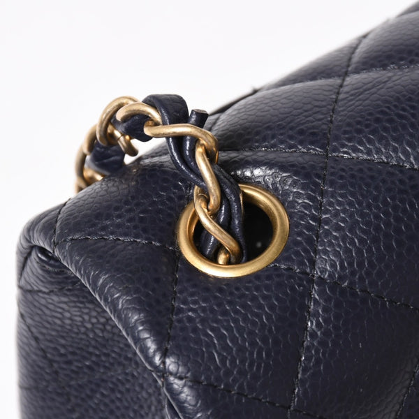 極美品 CHANEL シャネル ミニマトラッセ20 Sフラップ Sチェーンショルダーストラップ 21番台 ココマーク キャビアスキン ネイビー ゴールド金具 中古 4a004994
