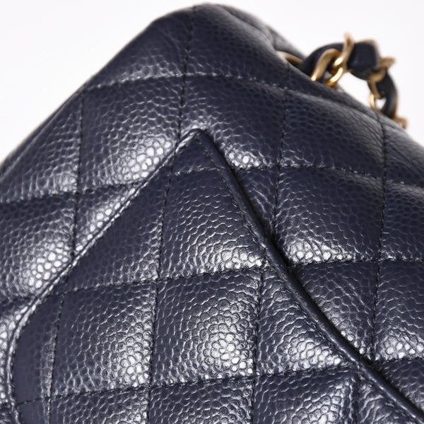 極美品 CHANEL シャネル ミニマトラッセ20 Sフラップ Sチェーンショルダーストラップ 21番台 ココマーク キャビアスキン ネイビー ゴールド金具 中古 4a004994
