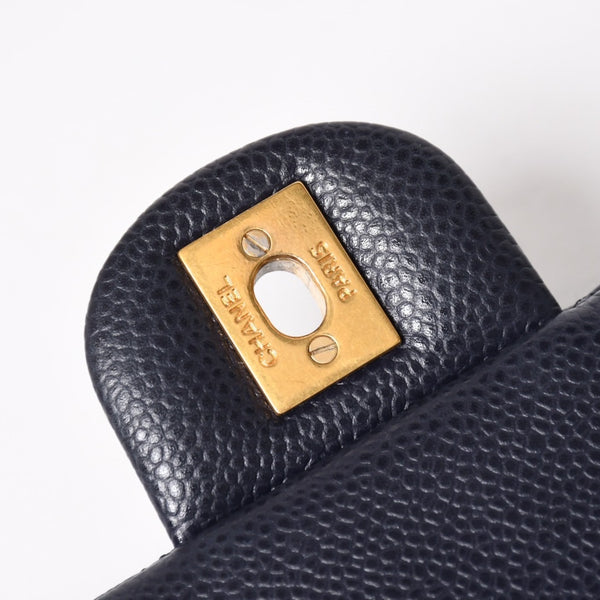 極美品 CHANEL シャネル ミニマトラッセ20 Sフラップ Sチェーンショルダーストラップ 21番台 ココマーク キャビアスキン ネイビー ゴールド金具 中古 4a004994