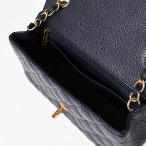極美品 CHANEL シャネル ミニマトラッセ20 Sフラップ Sチェーンショルダーストラップ 21番台 ココマーク キャビアスキン ネイビー ゴールド金具 中古 4a004994