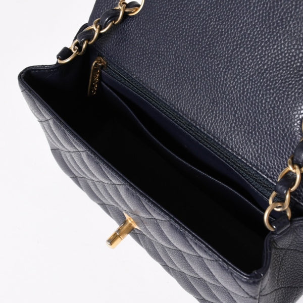 極美品 CHANEL シャネル ミニマトラッセ20 Sフラップ Sチェーンショルダーストラップ 21番台 ココマーク キャビアスキン ネイビー ゴールド金具 中古 4a004994
