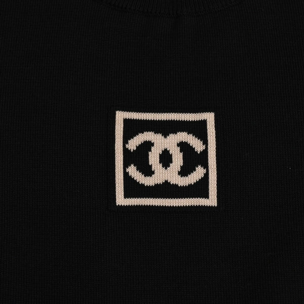 CHANEL Knit Short Sleeve Tops Knit T-shirt P21671V01329 Size 42 Coco Mark Cotton Black Good Condition Used 4a004812