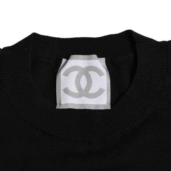 CHANEL Knit Short Sleeve Tops Knit T-shirt P21671V01329 Size 42 Coco Mark Cotton Black Good Condition Used 4a004812