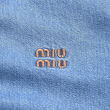画像をギャラリービューアに読み込む, 極美品 MIUMIU ミュウミュウ ライトブルーデニムシャツ 63185 ロゴ刺繍 AMM1 2024 621 ブルー ブラウン サイズ36 中古 63185