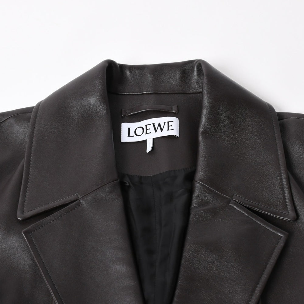 LOEWE Single Breasted Leather Long Coat S540Y18L61 Brown Lamb Nappa Leather Outerwear Size 32 Made in Spain Good Condition Used 4a004695